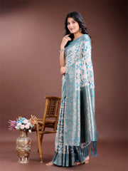 White & Maroon Woven Linen Cotton Saree with Rich Zari Border – Soft Festive Wear Saree for Women