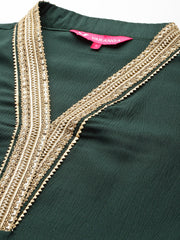 Women Green Gota Lace Embellished Kurta With Bottom And Dupatta