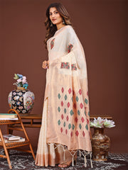 Jaquard Saree with Tassels - Radiate Soft Elegance and Timeless Beauty