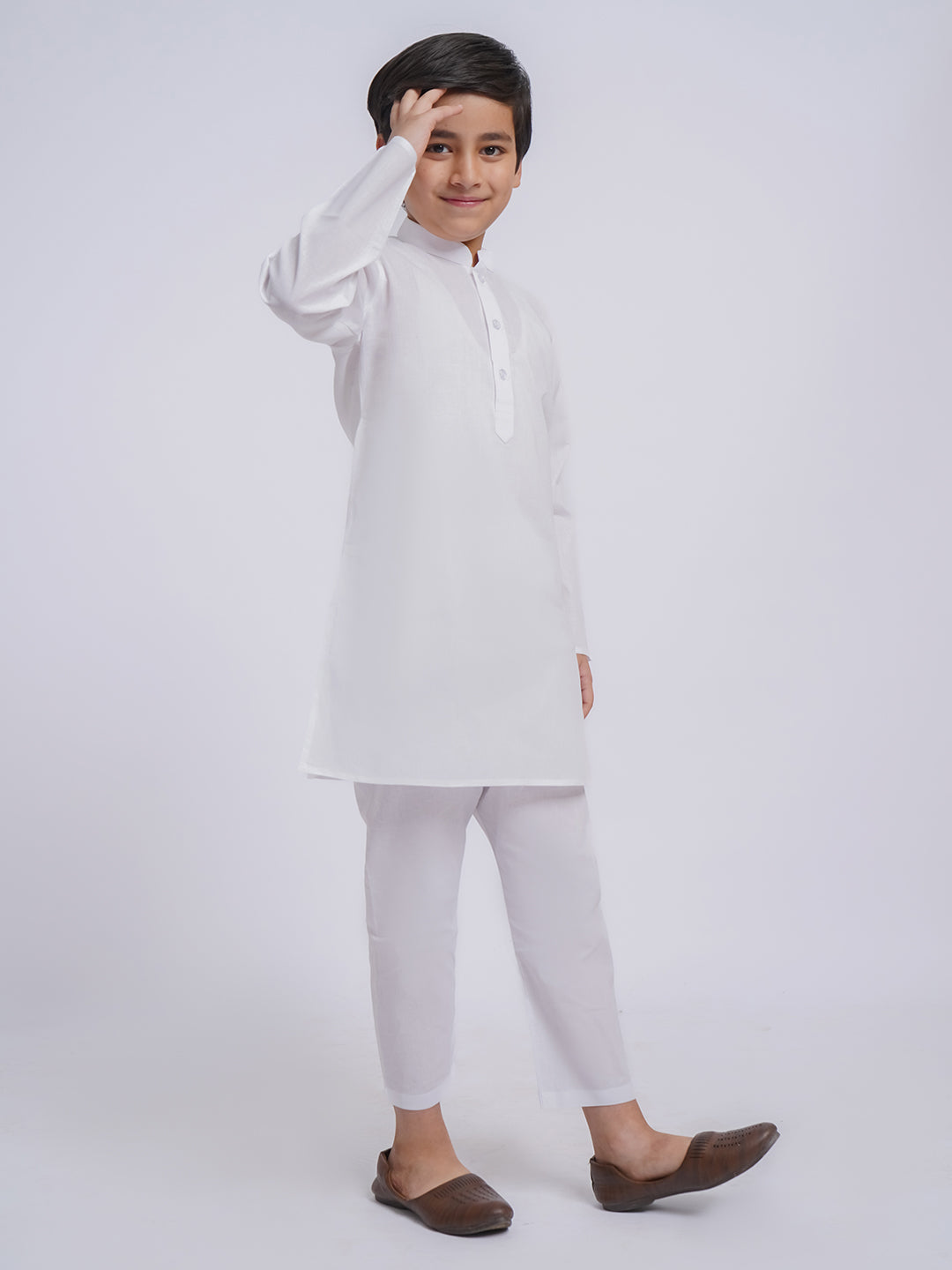 Boys' White Pure Cotton Kurta Pyjama Set