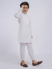 Boys' White Pure Cotton Kurta Pyjama Set