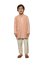 Boys' Peach Kurta And Pyjama Set