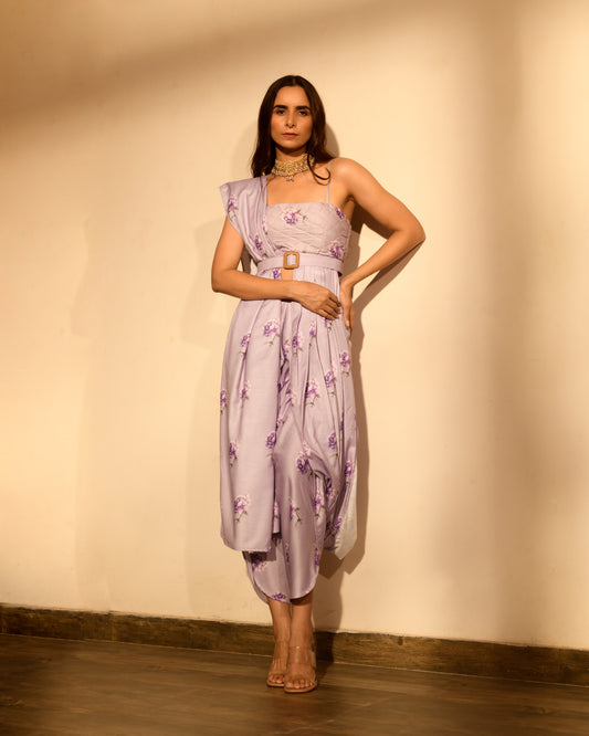 Very Peri Lilac Blouse Saree & Dhoti Pants