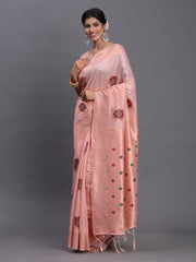 Elegant Linen Cotton Saree with Woven Pallu, Big Butta Work & Tassels - Office & Festive Wear