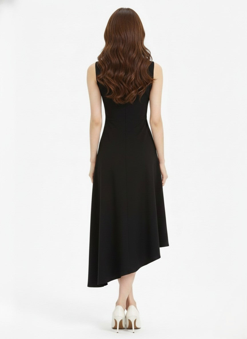 Black Embroidered Asymmetric Dress-ADR-19901
