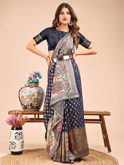 Grace in Every Thread – Sea Green & Beige Linen Cotton Saree with Royal Paisley Charm