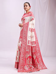 Banarasi Silk Saree with Zari Work - Wedding & Festive Traditional Saree | Temple Border & Royal Motifs | Soft & Shiny Silk Finish