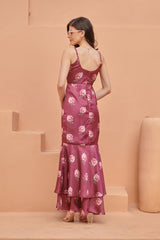 Burgundy Fish Cut Satin Dress