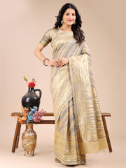 Elegant Cream Cotton Saree – Timeless Charm with Floral Detailing