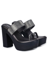 Casual Fashion Sandals 4 Inches Block Open Back Round Toe Heels