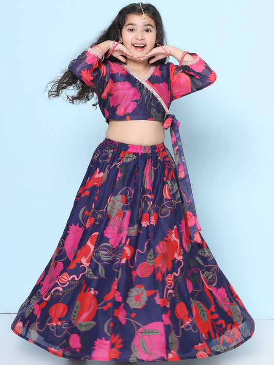 Girls Purple & Red Ready to wear Choli & Lehenga