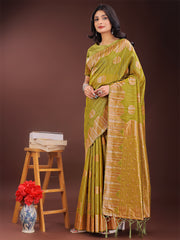 Teal Blue Linen Cotton Saree with Woven Geometric Zari Motifs – Elegant Festive Wear for Women