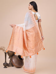 Premium Charcoal Black Linen Cotton Saree with Copper Zari Pallu & Abstract Print – Office & Festive Wear
