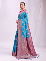 Banarasi Silk Saree with Silver Zari Border & Paisley Design - Festive Wedding Wear | Elegant Traditional Pallu | Soft Silk Finish for Women | Cultural Ethnic Saree