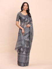 Rust Cotton Cotton Saree with Tribal Floral Print | Bold Ethnic Design | Lightweight Casual & Festive Saree for Women