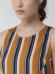 Women's Satin Stripe Print Front Gather Dress