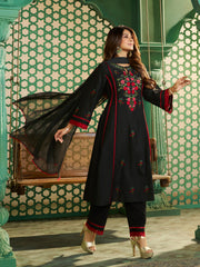Black Embroidered Kurta Set