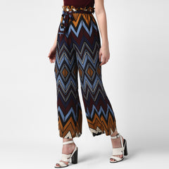Women's MultiColour Chevron Print Paperbag Pants with elasticated waistband