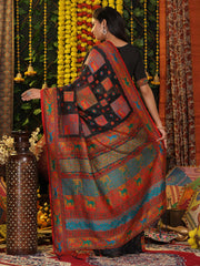 Off White Linen Cotton Saree with Multicolor Ethnic Print – Soft & Lightweight Saree for Festive, Daily, and Office Wear
