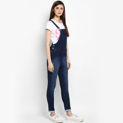 Women's Stretchable Denim Washed effect Capri Style Dungarees(inner not provided)
