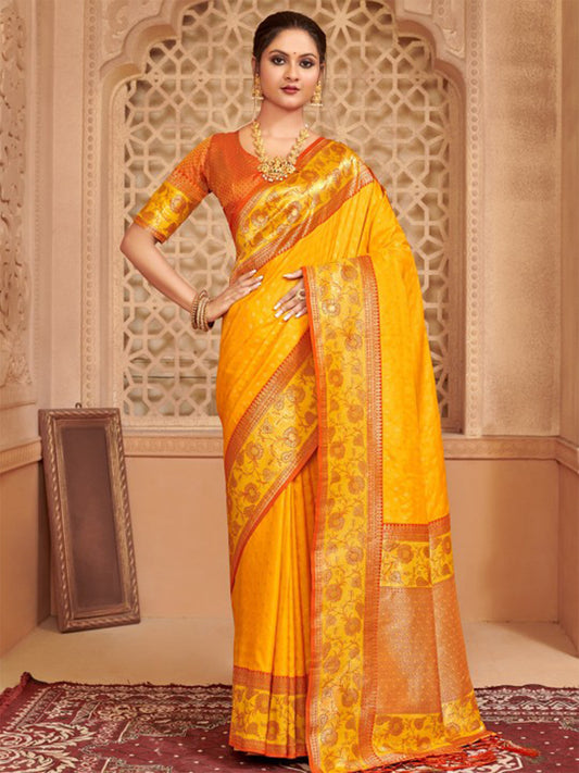 Majestic Yellow Pure Kanjivaram Silk Saree | Bridal Heritage Collection | Limited Edition