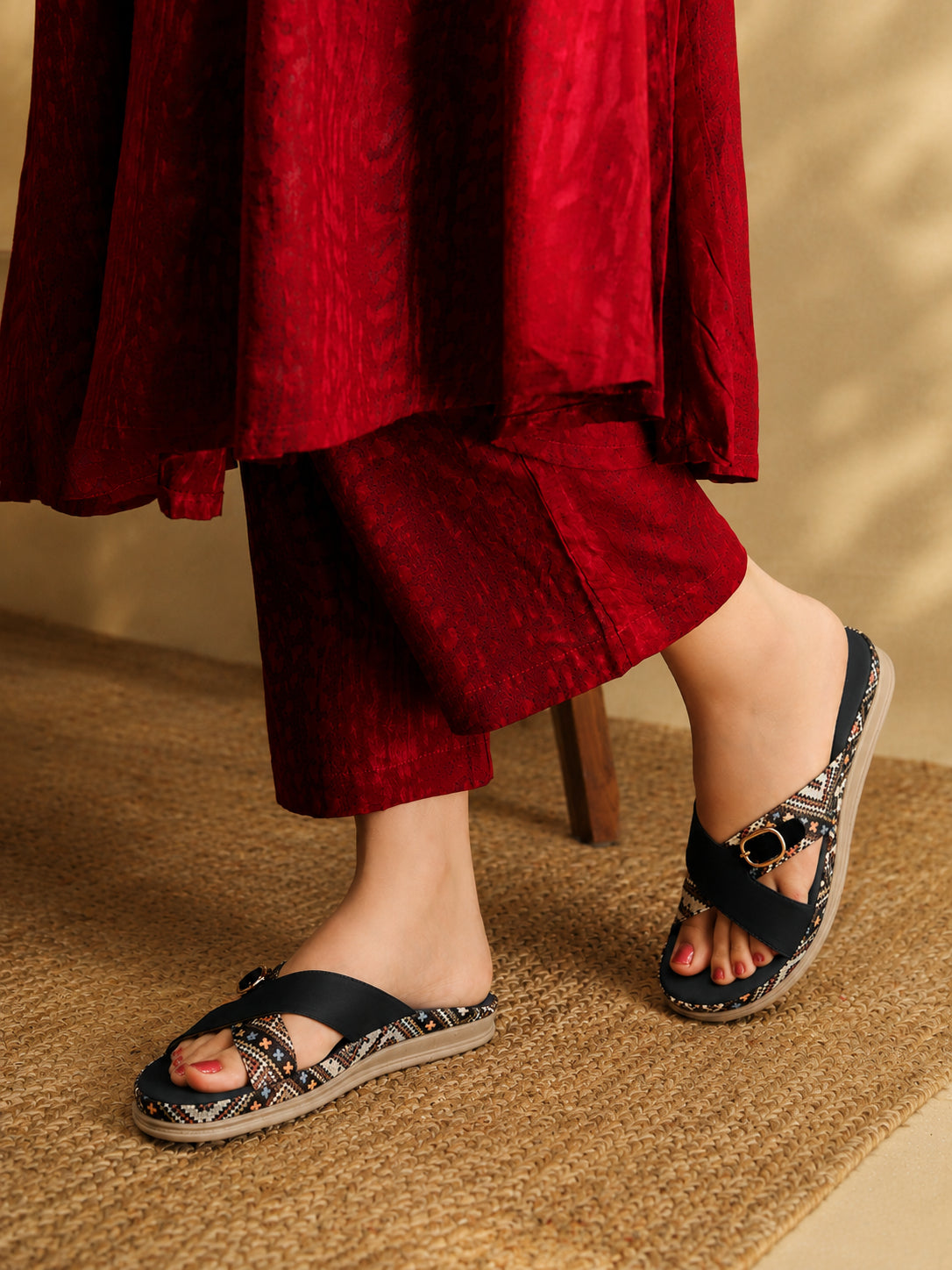 Casual Fashion Open Back Platform Sandals 1 inch Heels