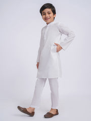 Boys' White Pure Cotton Kurta Pyjama Set