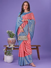Vibrant Yellow & Blue Lichi Silk Saree with Rich Woven Border and Contrast Blouse – Festive & Wedding Wear