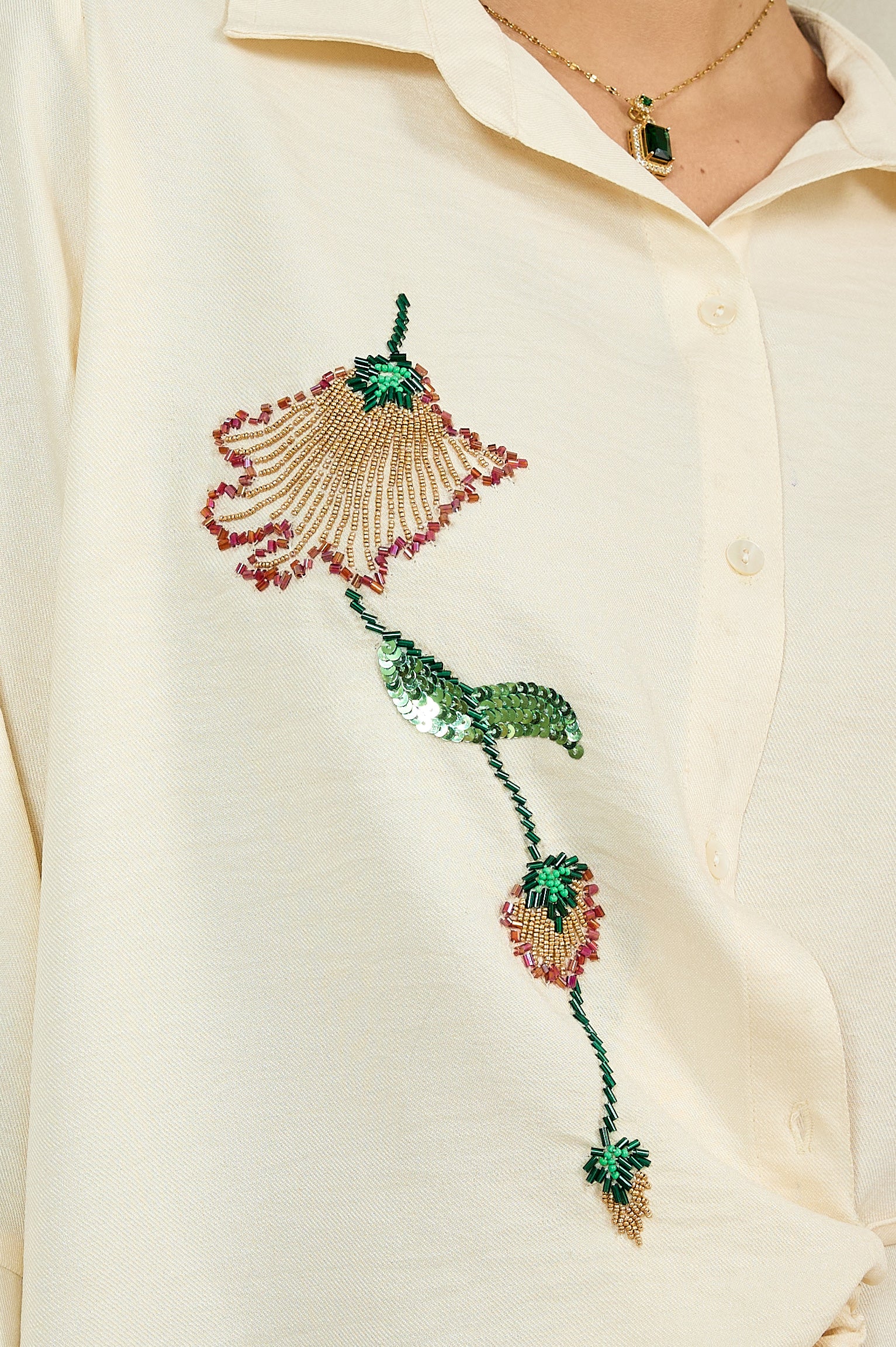 Cream Linen Embroidered Co-Ord Set