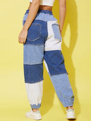 Women's Blue Denim Patchwork Jogger