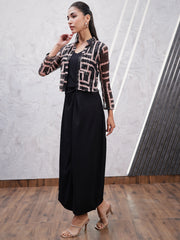 Geometric Printed Embellished V-Neck Sheath Dress With Jacket