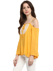 Women's Mustard Yellow Rayon Cold Shoulder Top