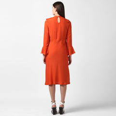 Women's Yellow Front Ruffle Bell Sleeve Dress