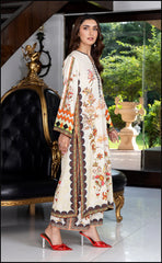 Afghan Floral Print Two-Piece Silk Creap  Kurta And Trousers Set