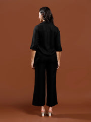 Floral Embellished Patchwork Linen Shirt & Trousers