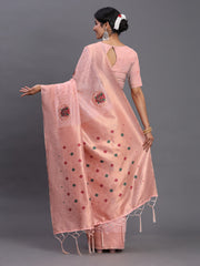 Elegant Linen Cotton Saree with Woven Pallu, Big Butta Work & Tassels - Office & Festive Wear