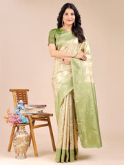 Graceful Cream and Navy Blue Silk Saree – Traditional Elegance with Royal Charm