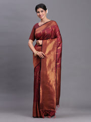 Navy Blue Banarasi Silk Saree with Copper Zari Woven Pallu & Feather Butta – Wedding & Festive Wear