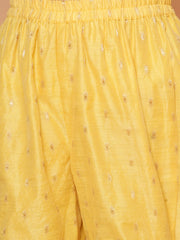 Silk blend Woven Three-Quarter Sleeves Woven Design Flared Kurta And Sharara With Dupatta Set - Yellow