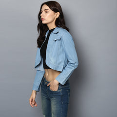 Women's Denim Light Blue Collar Style Shrug