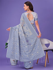 Light Green Lichi Silk Saree with Floral Weaving & Tassel Pallu – Elegant Festive & Party Wear Saree
