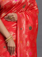 Pink Banarasi Silk Saree with Floral Zari Weaving – Festive Traditional Elegance for Weddings & Celebrations