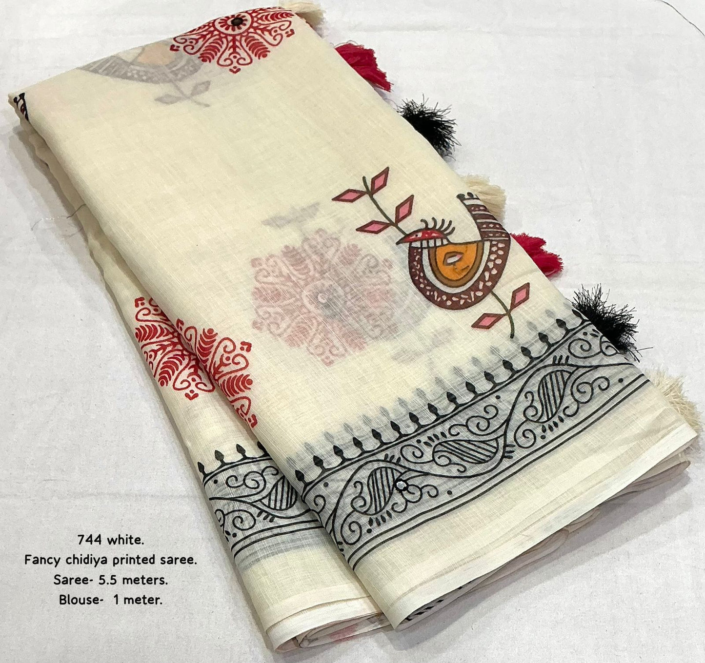 Soft linen saree with shaded style prints.