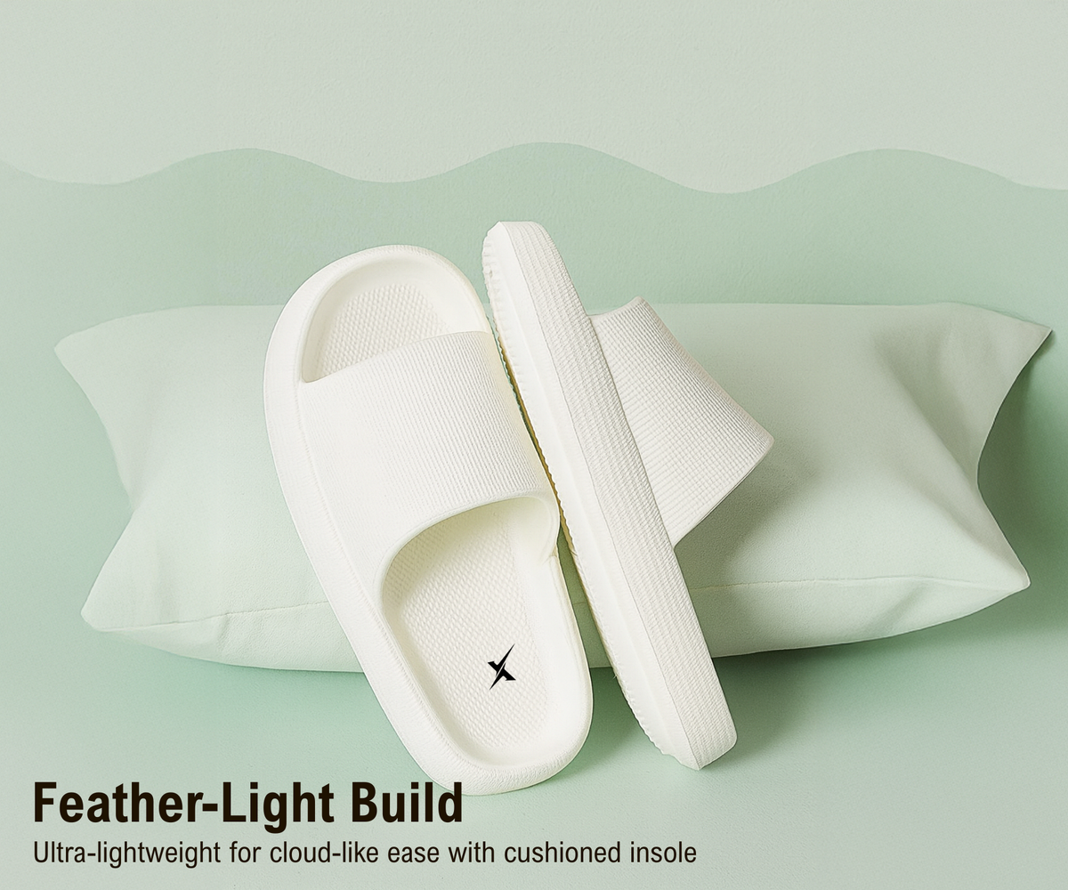 CloudFoam Pillow Slippers for Men Non Slip Quick Drying Shower Slides Bathroom Sandals  HA8201 White