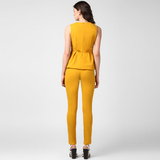 Women's Mustard Yellow Coordinated Peplum Top and Pants Set