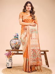 Grace in Every Thread – Sea Green & Beige Linen Cotton Saree with Royal Paisley Charm