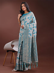 Stunning Beige & Red Linen Saree with Floral Print and Rich Zari Pallu – Festive & Traditional Wear