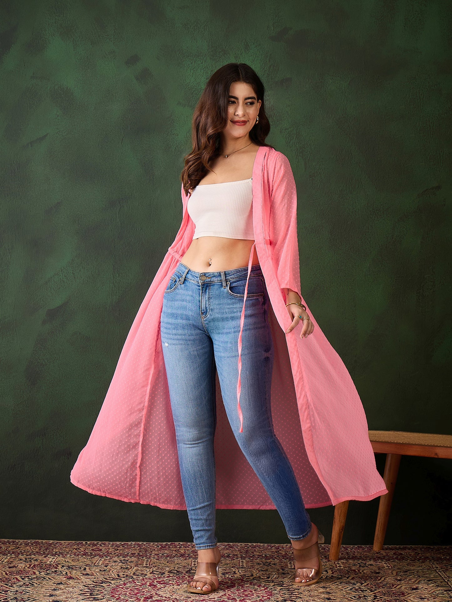 Women's Sloral Self Printed Chisson Longline Shrug