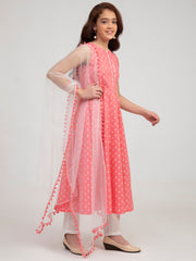 cotton Woven Sleeveless Floral Print Flared Kurta And Palazzo With Dupatta Set - Peach