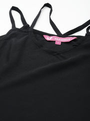 Varanga Women Black V Neck Criss Cross Strap A-Line  Dress